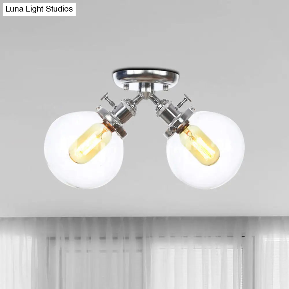 Farmhouse Style Semi Flush Ceiling Lamp - Metal And Glass With Dual Heads In Black/Bronze