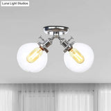 Farmhouse Style Semi Flush Ceiling Lamp - Metal And Glass With Dual Heads In Black/Bronze