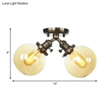 Farmhouse Style Semi Flush Ceiling Lamp - Metal And Glass With Dual Heads In Black/Bronze