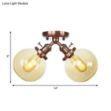 Farmhouse Style Semi Flush Ceiling Lamp - Metal And Glass With Dual Heads In Black/Bronze