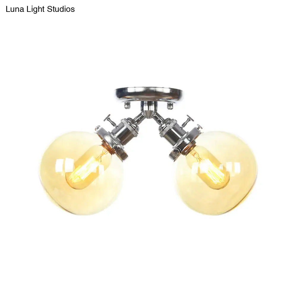 Farmhouse Style Semi Flush Ceiling Lamp - Metal And Glass With Dual Heads In Black/Bronze