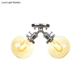 Farmhouse Style Semi Flush Ceiling Lamp - Metal And Glass With Dual Heads In Black/Bronze