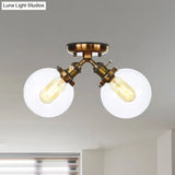 Farmhouse Style Semi Flush Ceiling Lamp - Metal And Glass With Dual Heads In Black/Bronze