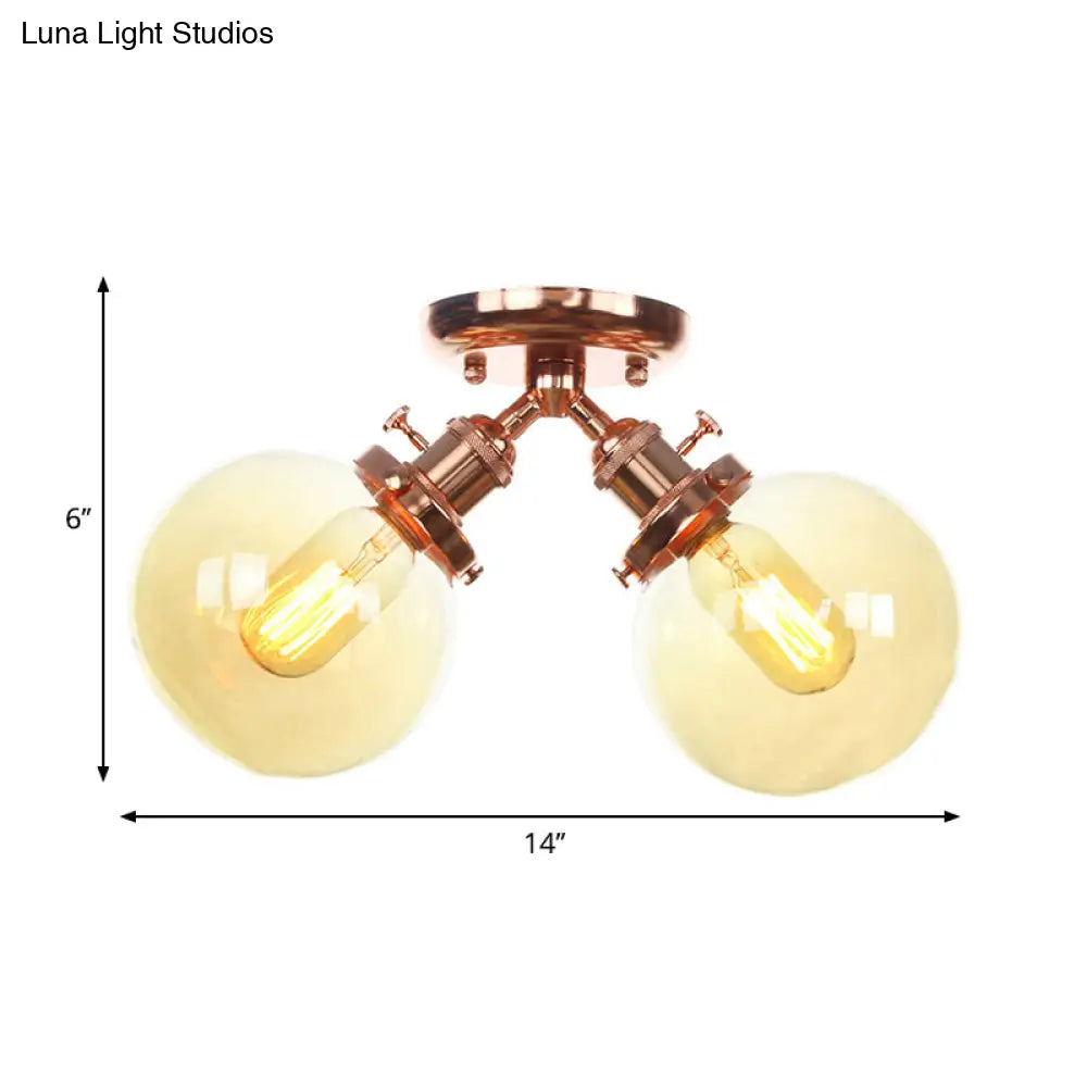 Farmhouse Style Semi Flush Ceiling Lamp - Metal And Glass With Dual Heads In Black/Bronze
