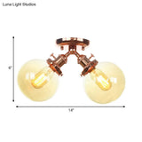 Farmhouse Style Semi Flush Ceiling Lamp - Metal And Glass With Dual Heads In Black/Bronze