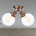 Farmhouse Style Semi Flush Ceiling Lamp - Metal And Glass With Dual Heads In Black/Bronze Copper /