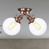Farmhouse Style Semi Flush Ceiling Lamp - Metal And Glass With Dual Heads In Black/Bronze Copper /