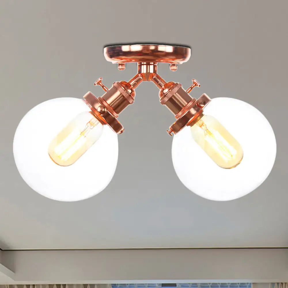 Farmhouse Style Semi Flush Ceiling Lamp - Metal And Glass With Dual Heads In Black/Bronze Rose Gold