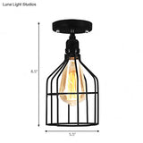 Farmhouse Style Semi Flush Mount Ceiling Light - Global/Barrel Iron With Wire Guard 1 Black Finish