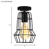 Farmhouse Style Semi Flush Mount Ceiling Light - Global/Barrel Iron With Wire Guard 1 Black Finish