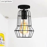 Farmhouse Style Semi Flush Mount Ceiling Light - Global/Barrel Iron With Wire Guard 1 Black Finish