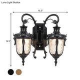 Farmhouse Style Wall Sconce With Dimpled Glass Shade And Scrolled Arms - Iron Black/Bronze 2 Lights