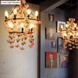 Farmhouse Wagon Wheel Chandelier With Plant Decor For Dining Room