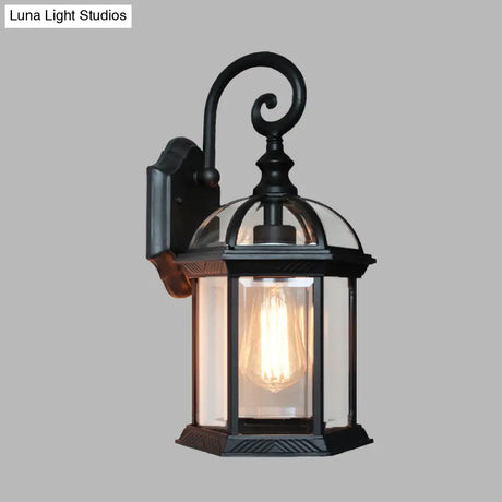 Farmhouse Wall Mounted Clear Glass Sconce With Brass/Black Finish & 1 Bulb