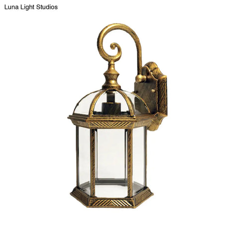 Farmhouse Wall Mounted Clear Glass Sconce With Brass/Black Finish & 1 Bulb