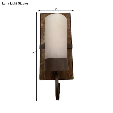 Farmhouse Wall Mounted Lamp: White Glass Cylinder Shade With Brown Finish