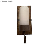 Farmhouse Wall Mounted Lamp: White Glass Cylinder Shade With Brown Finish