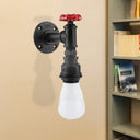 Farmhouse Wall Sconce: Black Iron Piping With Red Valve Deco For Corner - 1 Bulb Mount Lighting
