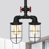 Farmhouse Wire Cage Flushmount Ceiling Fixture - Clear Glass Black Finish 2 Bulbs / B