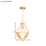 Farmhouse Wood Basket Pendant Light - Beige Ceiling Fixture With Fabric Lamp Shade