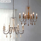 Farmhouse Wood Chandelier: Swooping Arms Candelabra Design Ceiling Light