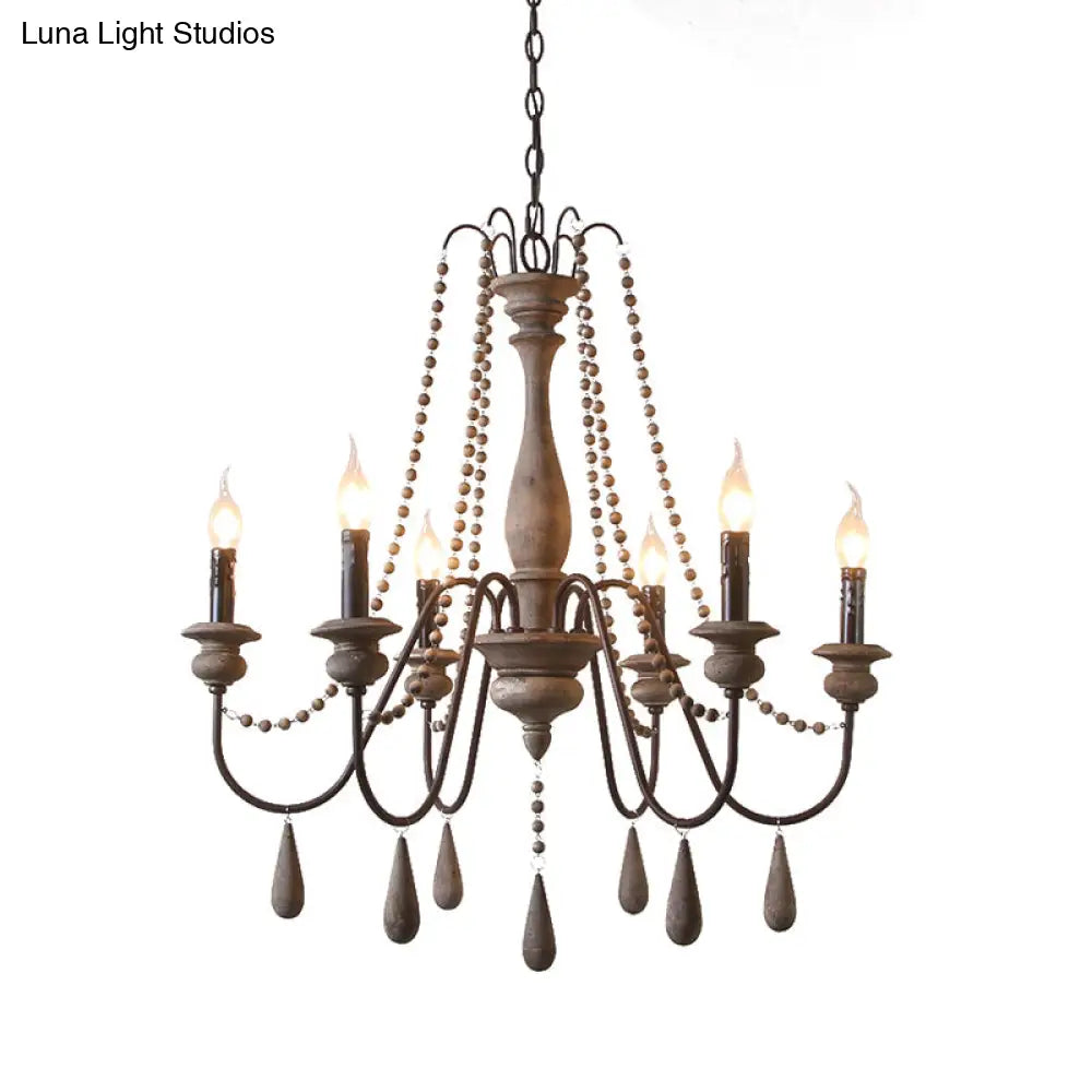 Farmhouse Wood Chandelier: Swooping Arms Candelabra Design Ceiling Light