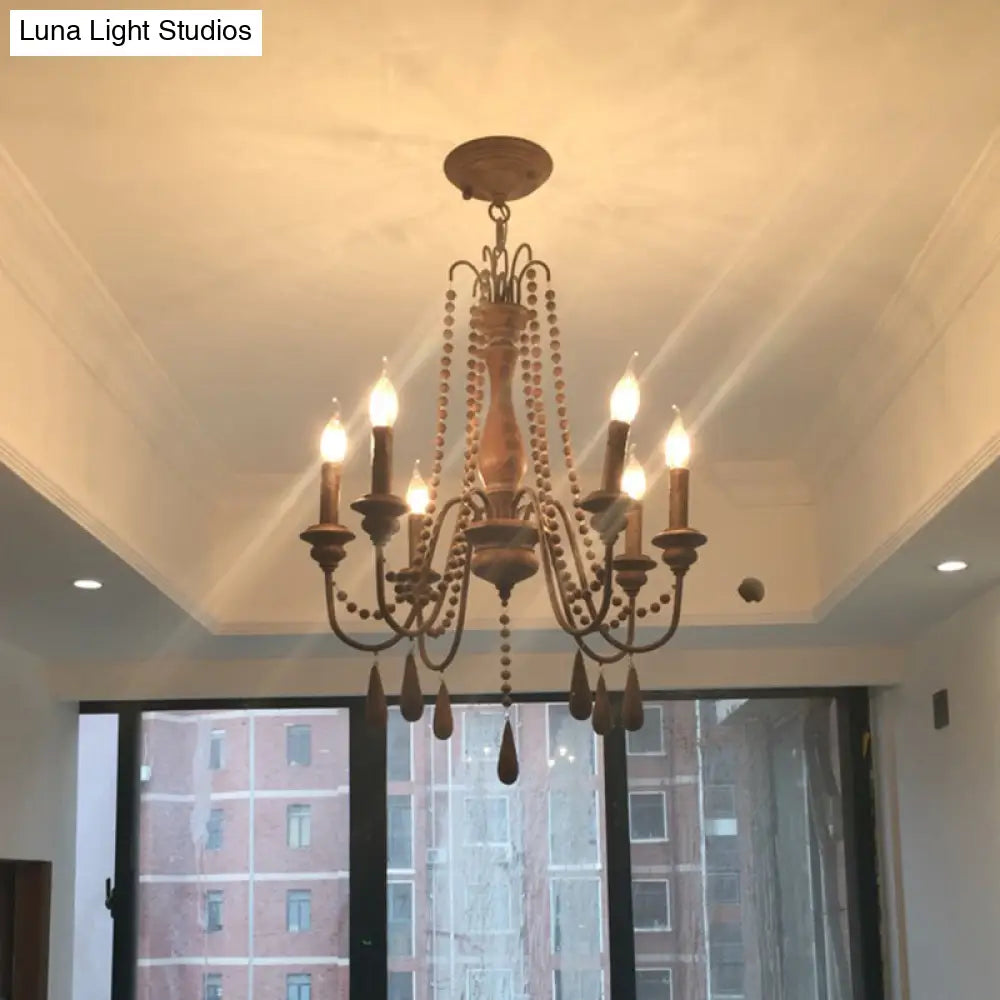 Farmhouse Wood Chandelier: Swooping Arms Candelabra Design Ceiling Light