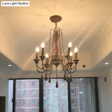Farmhouse Wood Chandelier: Swooping Arms Candelabra Design Ceiling Light