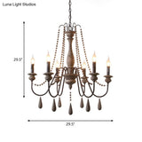 Farmhouse Wood Chandelier: Swooping Arms Candelabra Design Ceiling Light