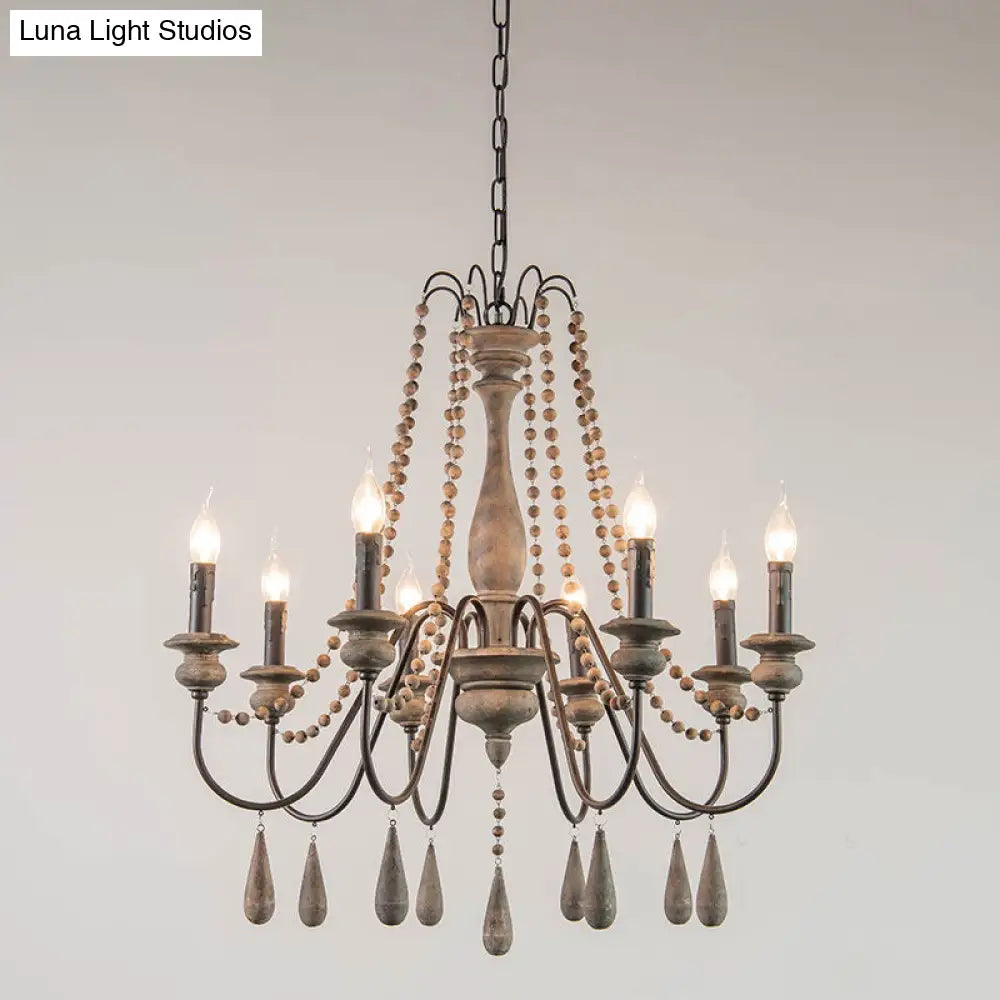 Farmhouse Wood Chandelier: Swooping Arms Candelabra Design Ceiling Light