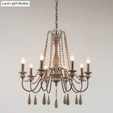Farmhouse Wood Chandelier: Swooping Arms Candelabra Design Ceiling Light