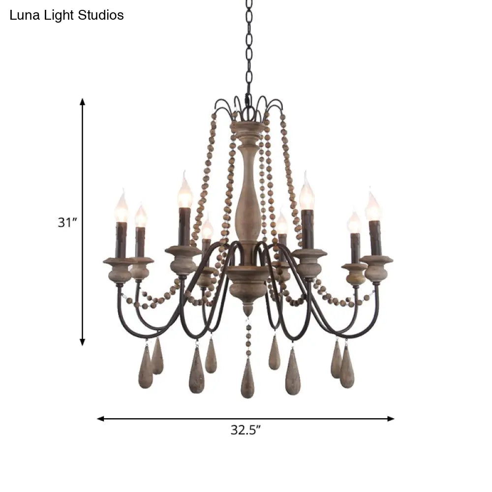 Farmhouse Wood Chandelier: Swooping Arms Candelabra Design Ceiling Light