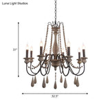 Farmhouse Wood Chandelier: Swooping Arms Candelabra Design Ceiling Light