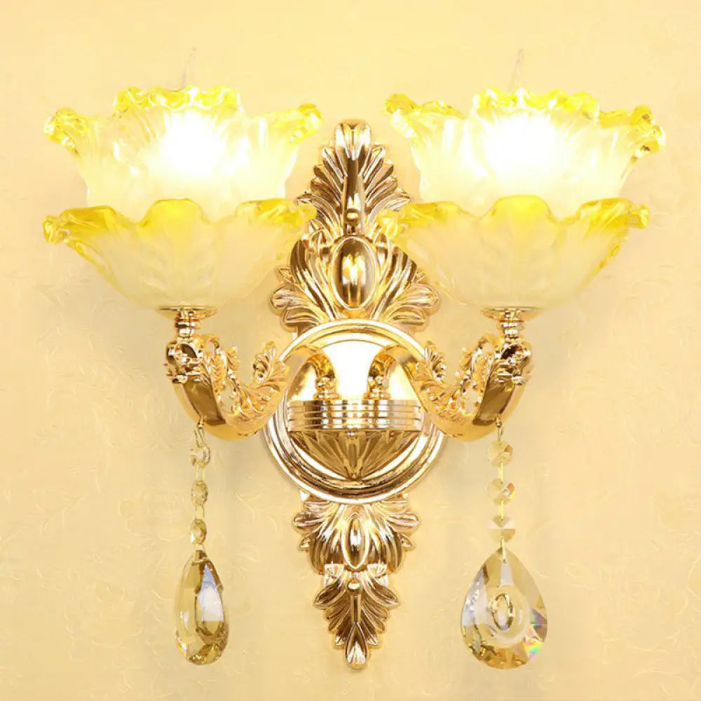 Faux Candle Sconce Traditional Metal Wall Lamp With Shade And Crystal Drop Elegant Lighting Fixture