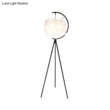 Feather Deco Drum Floor Lamp - Contemporary Tri-Leg Design Black/Gold Perfect For Single Bedrooms