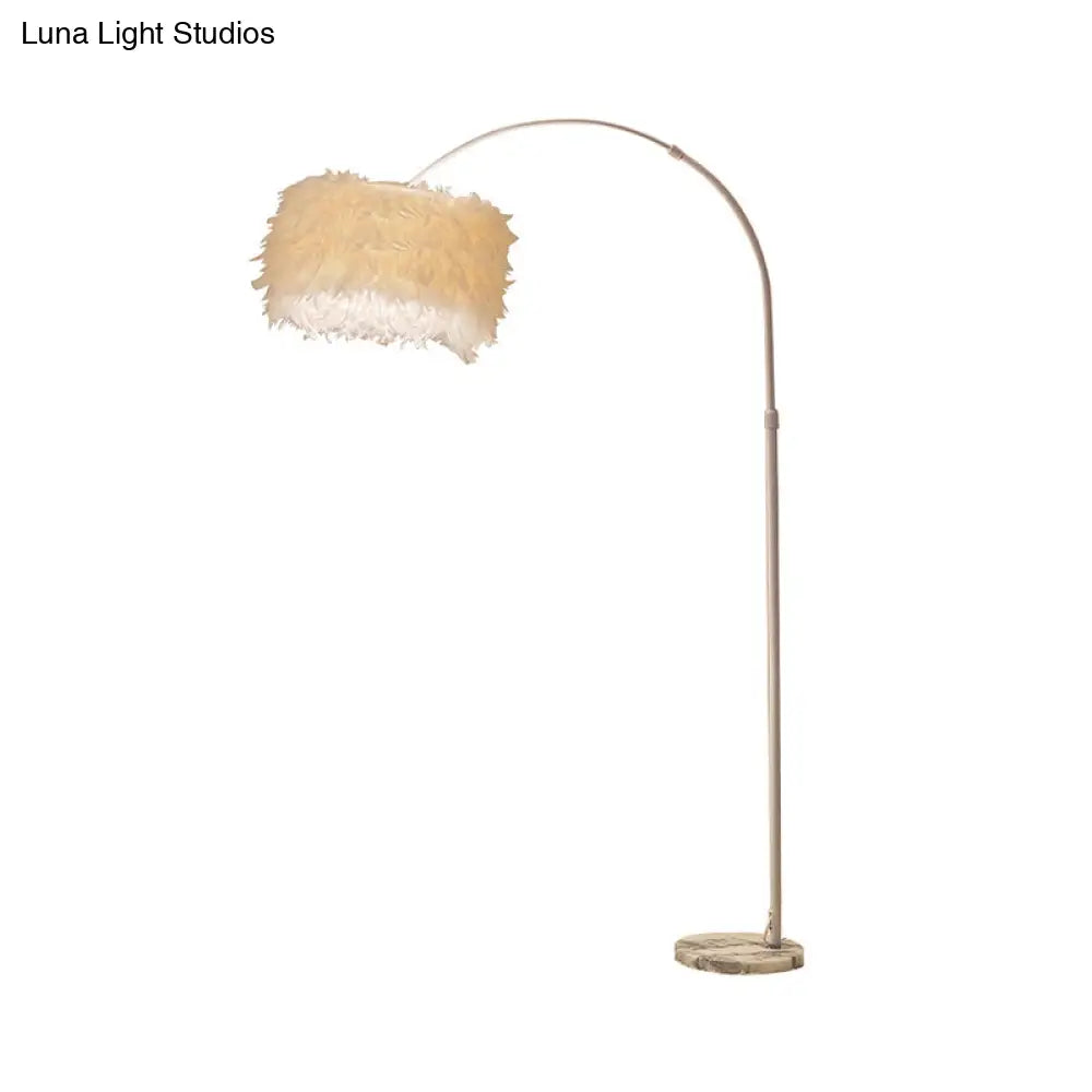 Feather Drum Floor Reading Light - Simple And Modern 1-Light White Gooseneck Lamp With Optional