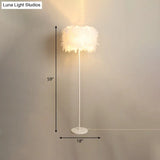 Feather Drum Floor Reading Light - Simple And Modern 1-Light White Gooseneck Lamp With Optional