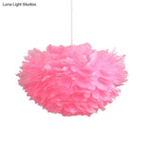 Feather Hanging Chandelier In White/Grey/Pink For Modern Bedroom Lighting - Fabric 4-Light Ceiling