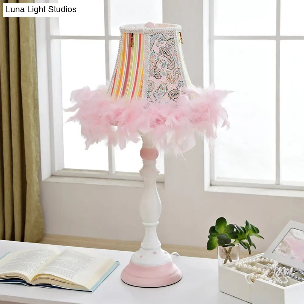Feather Modern Pink Barrel Resin Table Lamp - 1 Bulb For Bedroom Reading And Book Light