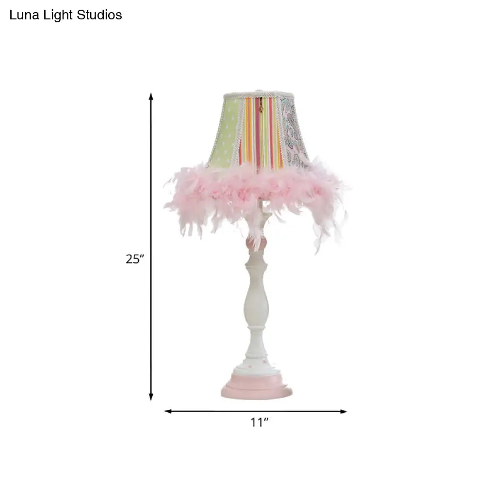 Feather Modern Pink Barrel Resin Table Lamp - 1 Bulb For Bedroom Reading And Book Light