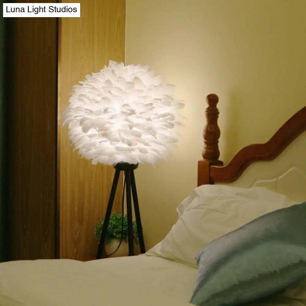 Feather Night Light Nordic Table Lamp - 1-Light White/Red/Pink With 3-Leg Stand Black/White