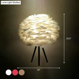 Feather Night Light Nordic Table Lamp - 1-Light White/Red/Pink With 3-Leg Stand Black/White