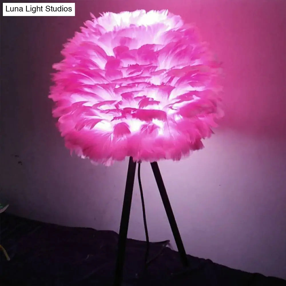 Feather Night Light Nordic Table Lamp - 1-Light White/Red/Pink With 3-Leg Stand Black/White