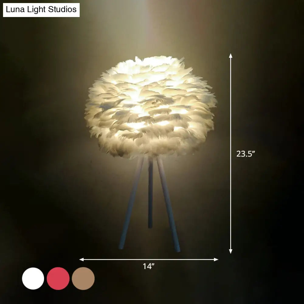 Feather Night Light Nordic Table Lamp - 1-Light White/Red/Pink With 3-Leg Stand Black/White
