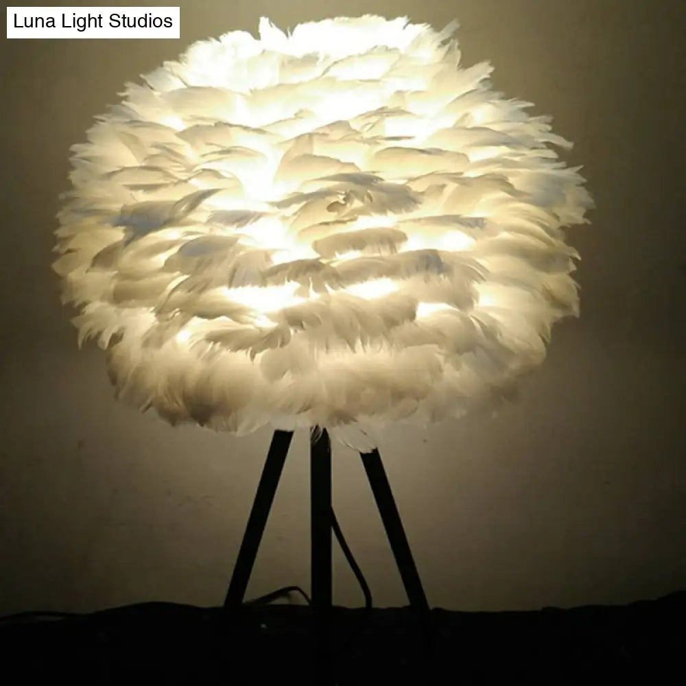 Feather Night Light Nordic Table Lamp - 1-Light White/Red/Pink With 3-Leg Stand Black/White
