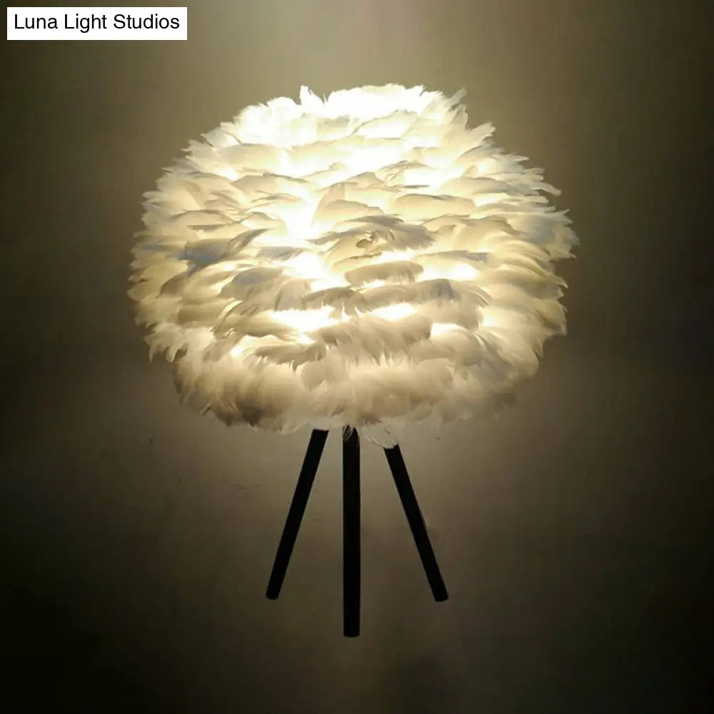 Feather Night Light Nordic Table Lamp - 1-Light White/Red/Pink With 3-Leg Stand Black/White