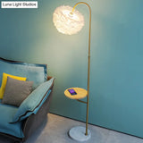 Feathered Minimalist Living Room Floor Lamp With Tray - Single-Bulb Standing Lighting