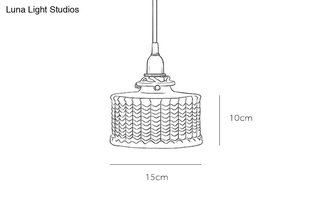 Fish-Bone Glass Hanging Light With Brass Drum Shade - Pendant Lamp For Bedroom & Dining Room