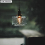 Fish-Bone Glass Hanging Light With Brass Drum Shade - Pendant Lamp For Bedroom & Dining Room