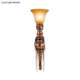 Flared Amber Glass Wall Mount Light With Gold Elephant Base - Traditional 1-Light Sconce